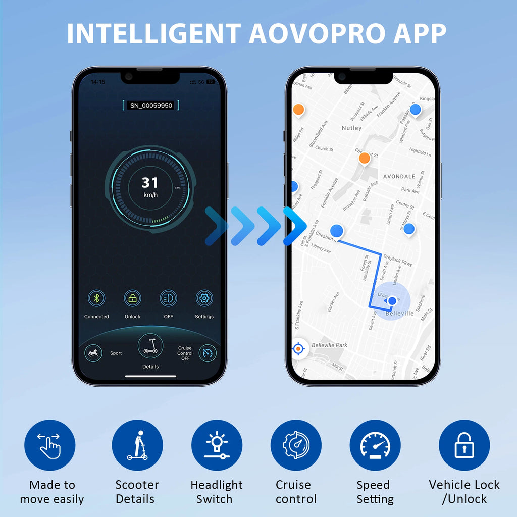 2025 Upgrate AOVOPRO Smart APP Electric Scooter 350W/500W Powerful Motor 36V/42V 25-45KM  Range Adults EScooter with Dual Brake