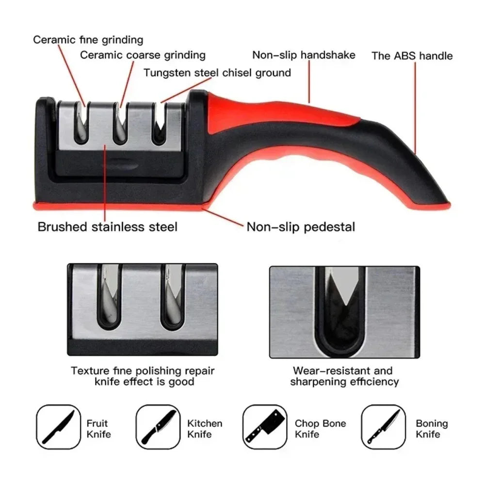 Quick Handheld Knife Sharpener Multi-function 4 Stages Type Sharpening Tool Stainless Steel Sharpening Stone for Kitchen