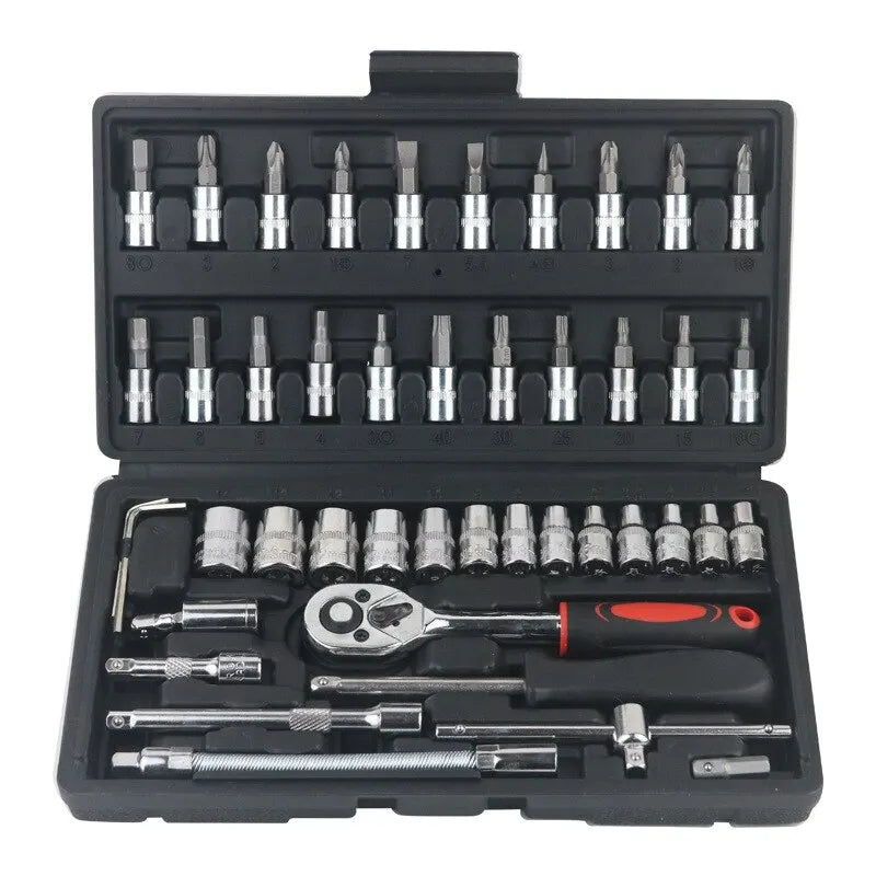 New 46-piece car repair tool kit 1/4 inch socket set car repair kit pry ratchet torque wrench combination car maintenance tools