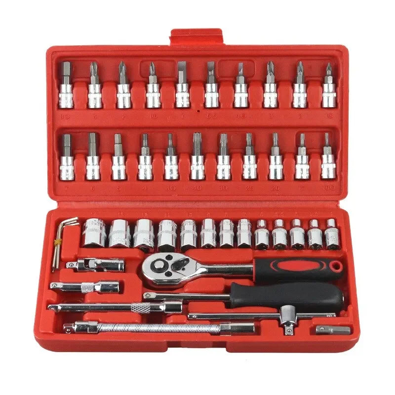 New 46-piece car repair tool kit 1/4 inch socket set car repair kit pry ratchet torque wrench combination car maintenance tools