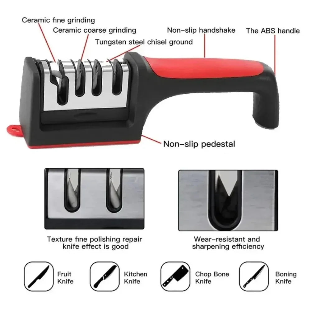 Quick Handheld Knife Sharpener Multi-function 4 Stages Type Sharpening Tool Stainless Steel Sharpening Stone for Kitchen